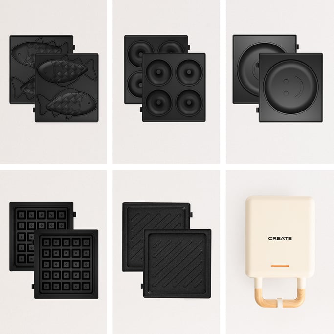 PACK STONE STUDIO Individual - waffle and grill Sandwich Maker + Taiyaki Mold + pancake Mold + donuts Mold, gallery image 1