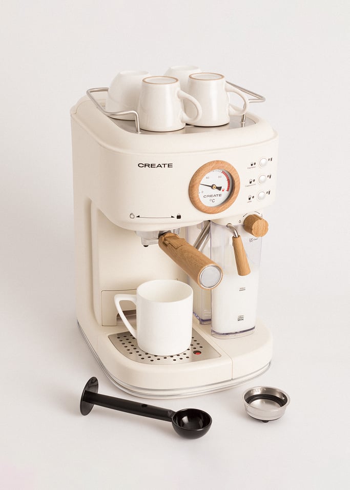  CREATE THERA MATT PRO – Semi-Automatic Express Coffee Maker, 20  Bar of Pressure, Espresso, Latte or Cappuccino, Removable Water Reservoir,  1.5 L Removable Milk and Water Reservoir, 1250 W (Cream) 