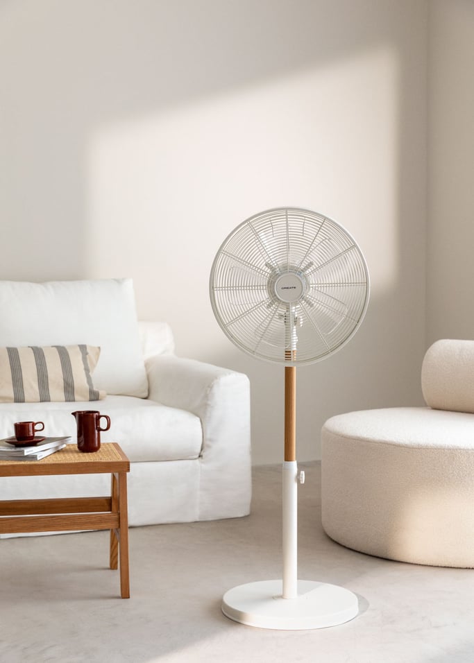 AIR STAND WOOD - Retro-style 50W rotating standing fan, gallery image 1