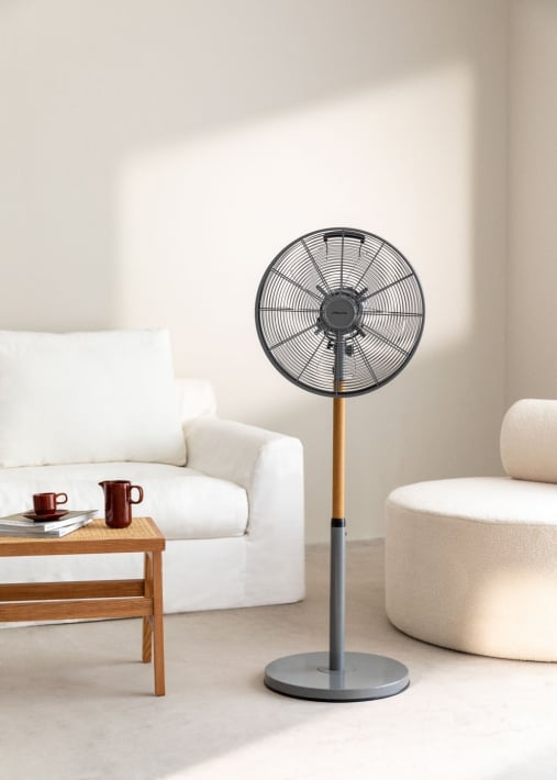 Buy AIR STAND WOOD - Retro-style 50W rotating standing fan