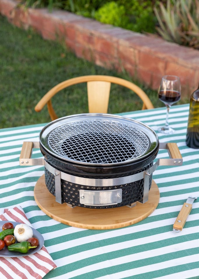 BBQ KAMADO HIBACHI - Round barbecue with grill and griddle, gallery image 2