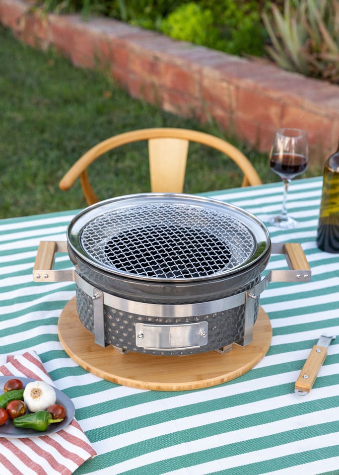 BBQ KAMADO HIBACHI - Round barbecue with grill and griddle, gallery image 2