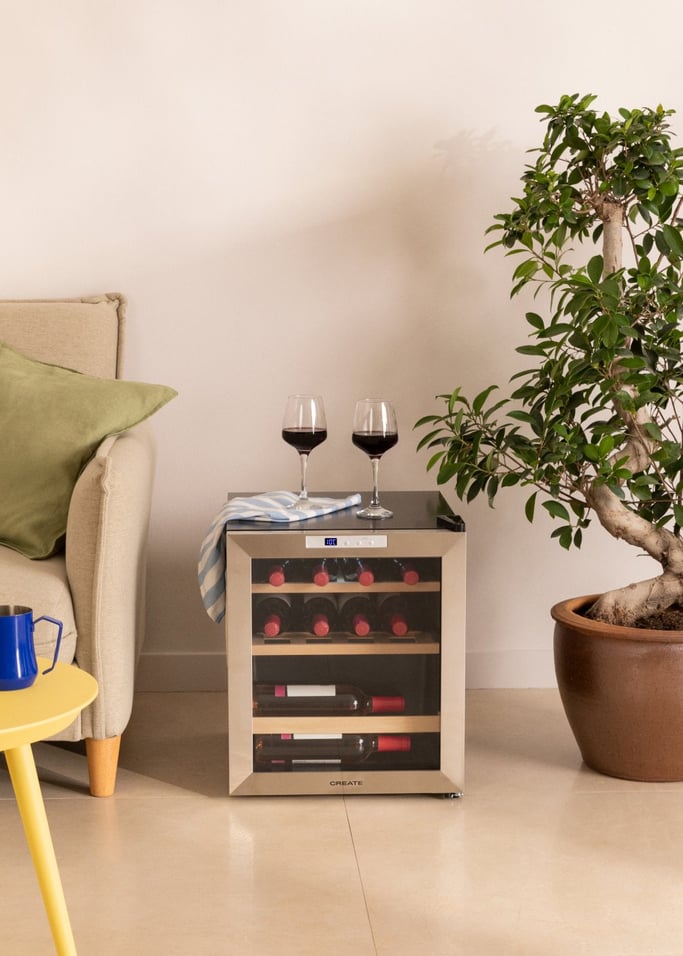 WINECOOLER WOOD L15 - Electric Wine Cooler for 12 or 15 Bottles with wooden shelves, gallery image 1
