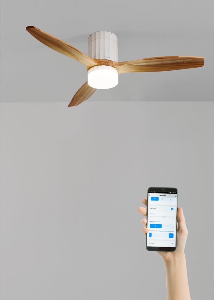 WIND CALM LINE - Silent 40W ceiling fan Ø132 cm 100% wood, gallery image 1