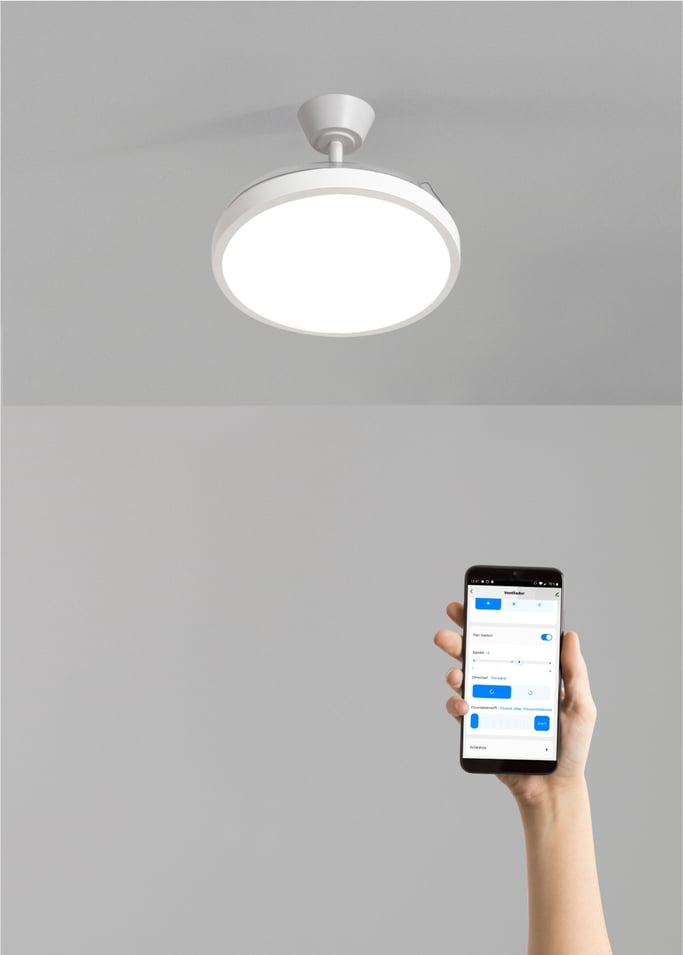 WIND CLEAR STUDIO - 40W ceiling fan, silent, with retractable blades and LED light, various sizes, gallery image 2