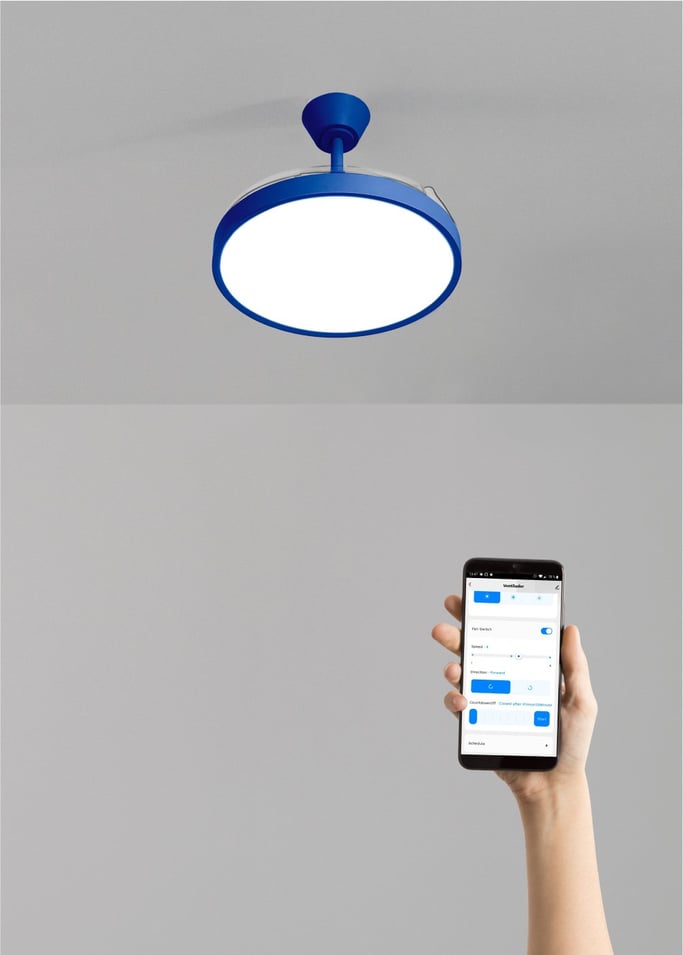 WIND CLEAR STUDIO - 40W ceiling fan, silent, with retractable blades and LED light, various sizes, gallery image 2