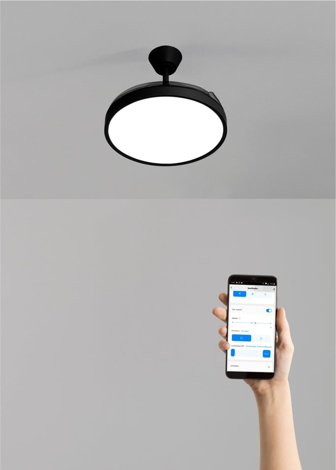 WIND CLEAR STUDIO - 40W ceiling fan, silent, with retractable blades and LED light, various sizes, gallery image 2