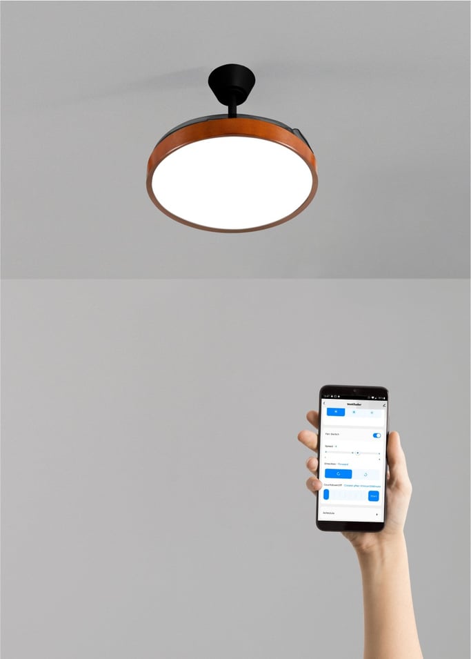 WIND CLEAR STUDIO - 40W ceiling fan, silent, with retractable blades and LED light, various sizes, gallery image 2