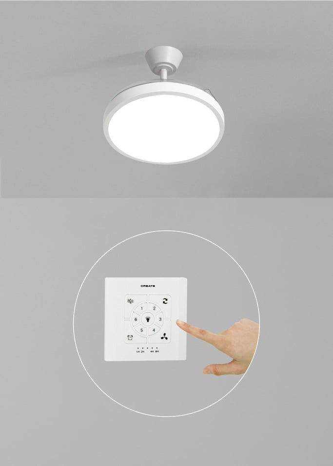 WIND CLEAR STUDIO - 40W ceiling fan, silent, with retractable blades and LED light, various sizes, gallery image 2