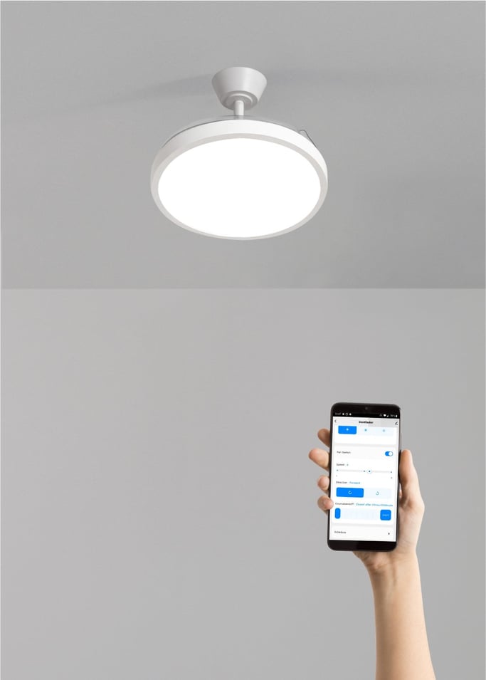 WIND CLEAR STUDIO - 40W ceiling fan, silent, with retractable blades and LED light, various sizes, gallery image 2