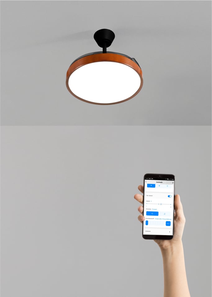 WIND CLEAR STUDIO - 40W ceiling fan, silent, with retractable blades and LED light, various sizes, gallery image 2