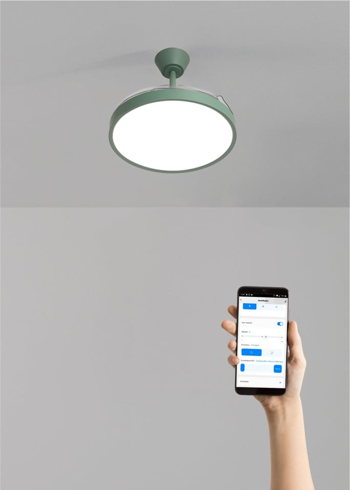WIND CLEAR STUDIO - 40W ceiling fan, silent, with retractable blades and LED light, various sizes, gallery image 2