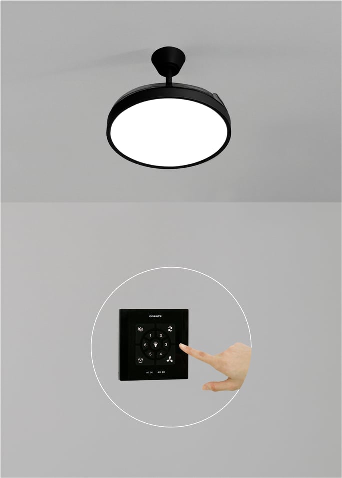 WIND CLEAR STUDIO - 40W ceiling fan, silent, with retractable blades and LED light, various sizes, gallery image 2