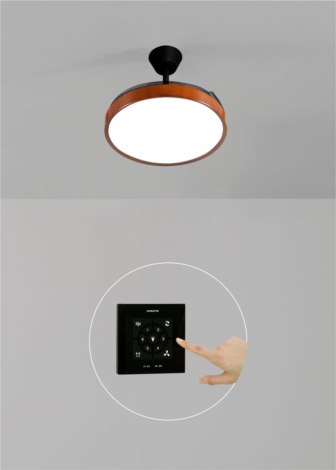 WIND CLEAR STUDIO - 40W ceiling fan, silent, with retractable blades and LED light, various sizes, gallery image 2