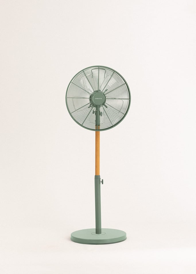 AIR STAND WOOD - 50W Oscillating Retro Style Standing Fan, gallery image 1