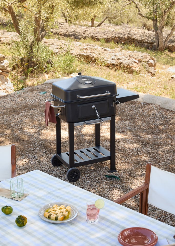 BBQ SMOKEY PRO - Charcoal smoker barbecue with adjustable grate and folding side table, gallery image 1