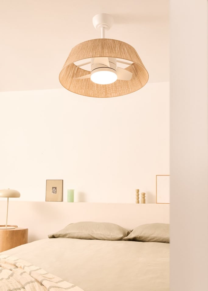 WIND LAMP NATURAL WOVEN - Silent 25W Ceiling Fan Ø60cm with LED Light, gallery image 1