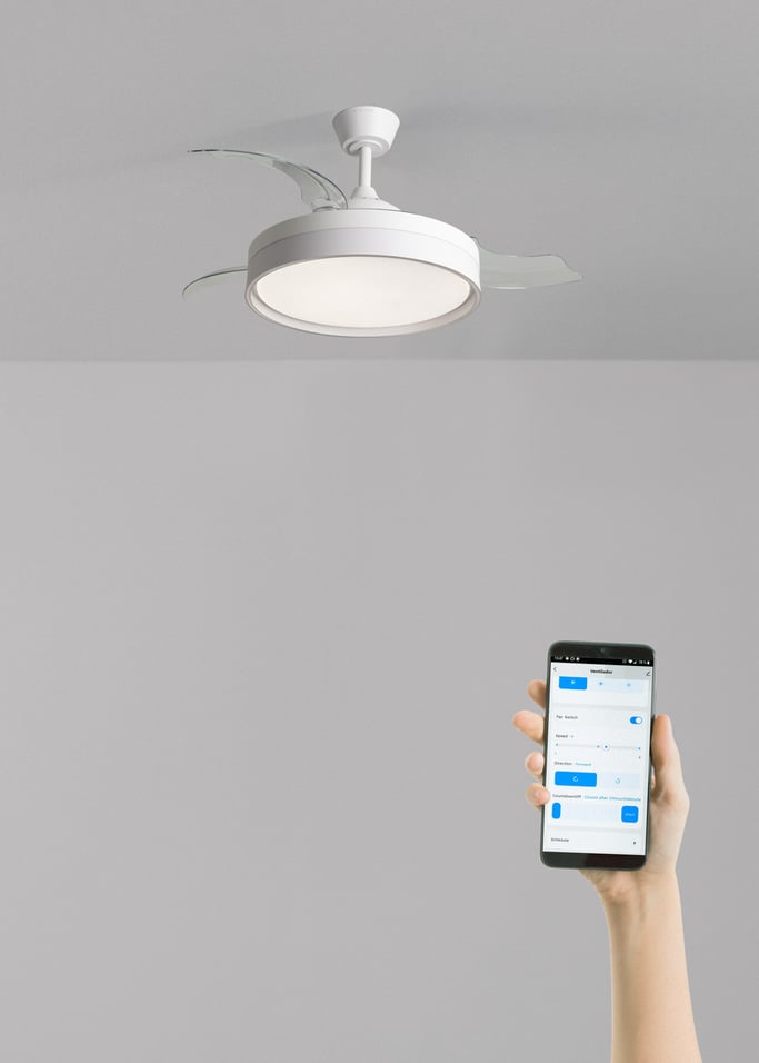 WIND CLEAR EDGE - 40W silent ceiling fan Ø107 cm with retractable blades and LED light, gallery image 2