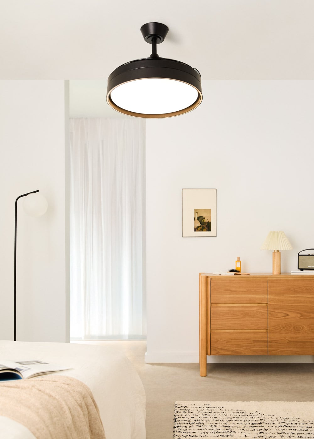 40W silent ceiling fan Ø107 cm with retractable blades and LED light ...