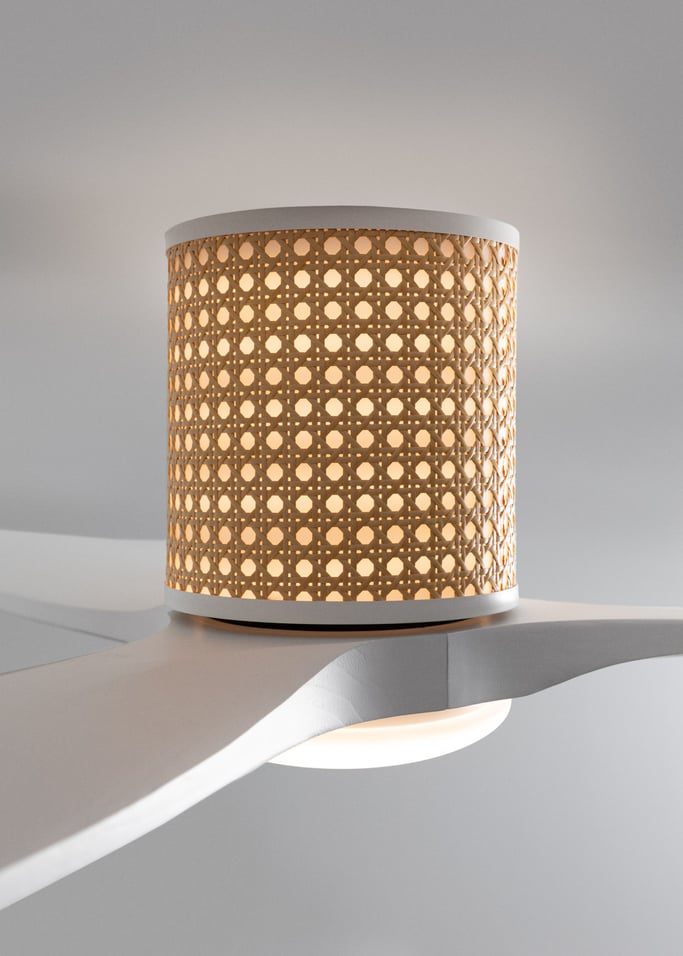 WIND CALM CUSTOM RATTAN - Ceiling fan 40W silent Ø132 cm with LED light in body and lamp, gallery image 7