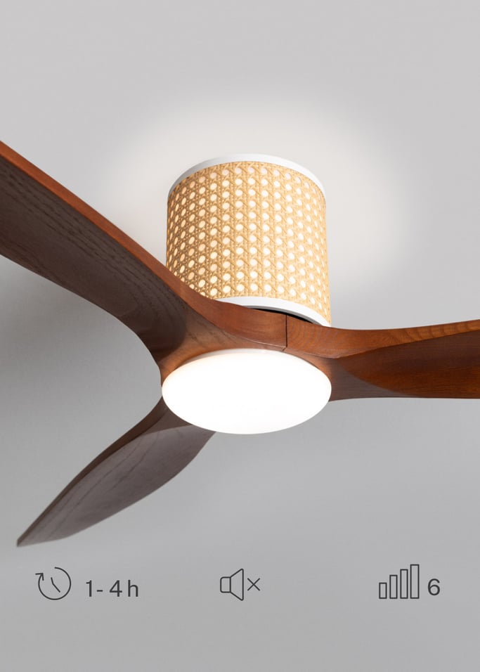 WIND CALM CUSTOM RATTAN - Ceiling fan 40W silent Ø132 cm with LED light in body and lamp, gallery image 5