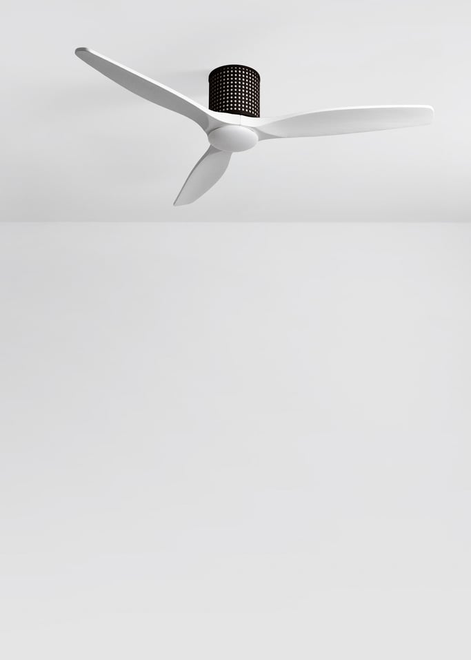 WIND CALM CUSTOM RATTAN - Ceiling fan 40W silent Ø132 cm with LED light in body and lamp, gallery image 4