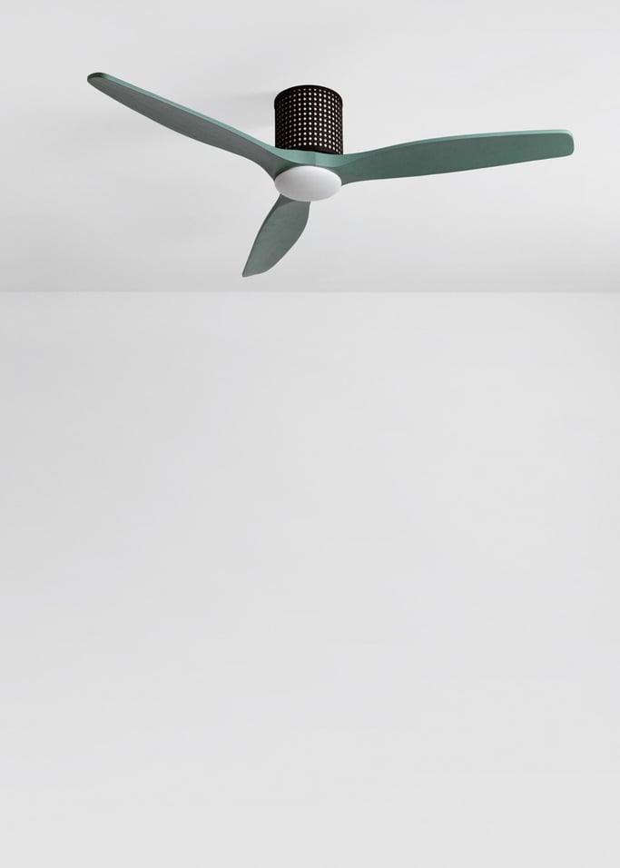 WIND CALM CUSTOM RATTAN - Ceiling fan 40W silent Ø132 cm with LED light in body and lamp, gallery image 4