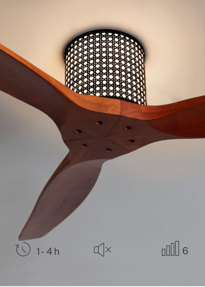 WIND CALM CUSTOM RATTAN - Ceiling fan 40W silent Ø132 cm with LED light in body and lamp, gallery image 3