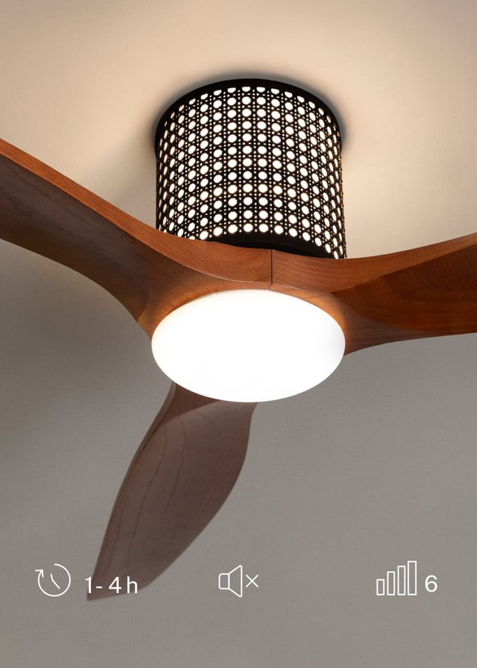 WIND CALM CUSTOM RATTAN - Ceiling fan 40W silent Ø132 cm with LED light in body and lamp, gallery image 4