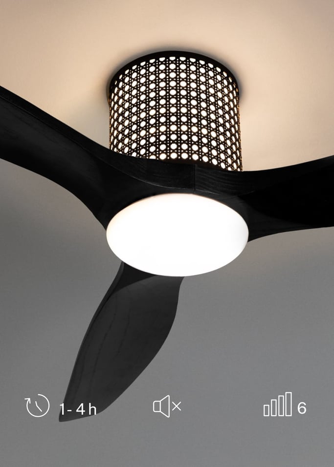 WIND CALM CUSTOM RATTAN - Ceiling fan 40W silent Ø132 cm with LED light in body and lamp, gallery image 5