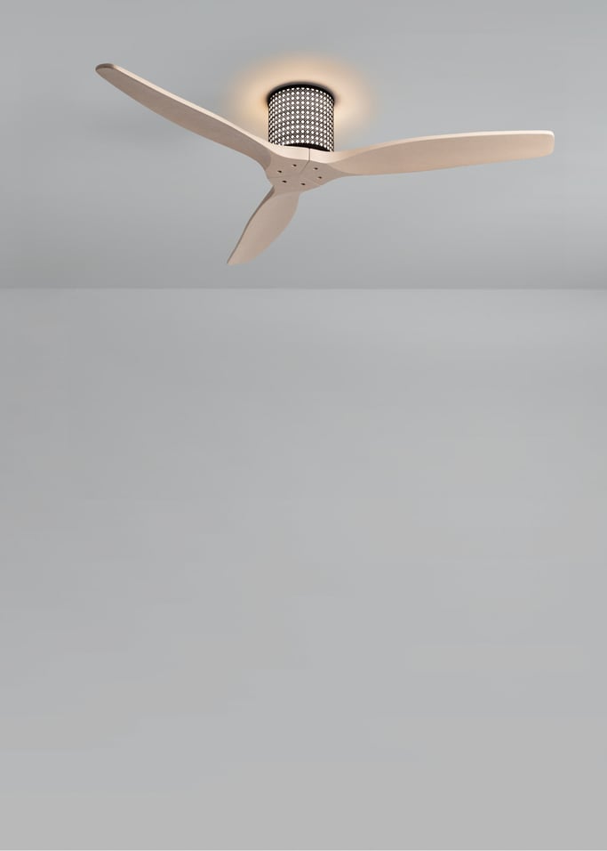 WIND CALM CUSTOM RATTAN - Ceiling fan 40W silent Ø132 cm with LED light in body and lamp, gallery image 2
