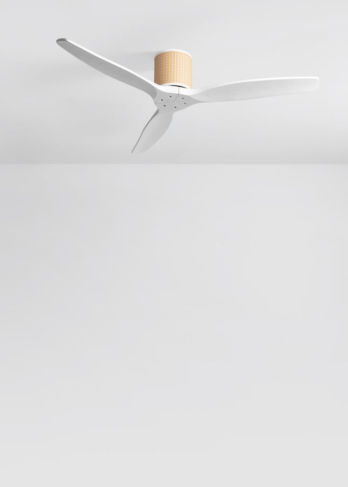 WIND CALM CUSTOM RATTAN - Ceiling fan 40W silent Ø132 cm with LED light in body and lamp, gallery image 3