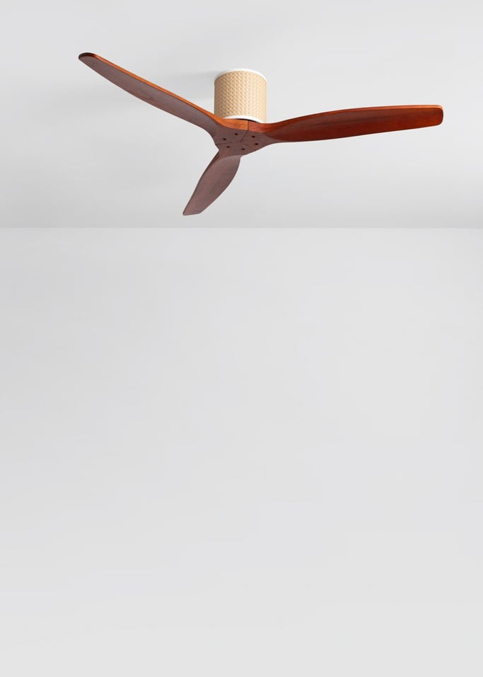 WIND CALM CUSTOM RATTAN - Ceiling fan 40W silent Ø132 cm with LED light in body and lamp, gallery image 4