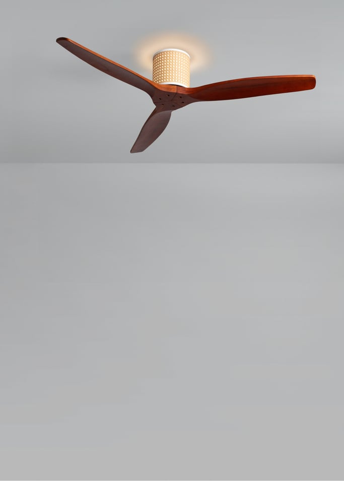 WIND CALM CUSTOM RATTAN - Ceiling fan 40W silent Ø132 cm with LED light in body and lamp, gallery image 3