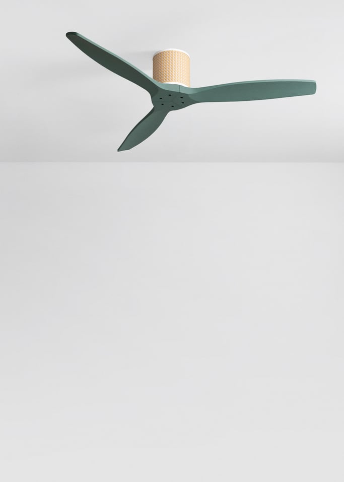 WIND CALM CUSTOM RATTAN - Ceiling fan 40W silent Ø132 cm with LED light in body and lamp, gallery image 3