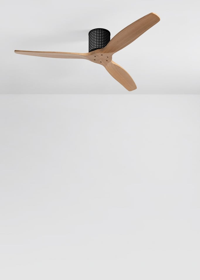 WIND CALM CUSTOM RATTAN - Ceiling fan 40W silent Ø132 cm with LED light in body and lamp, gallery image 4