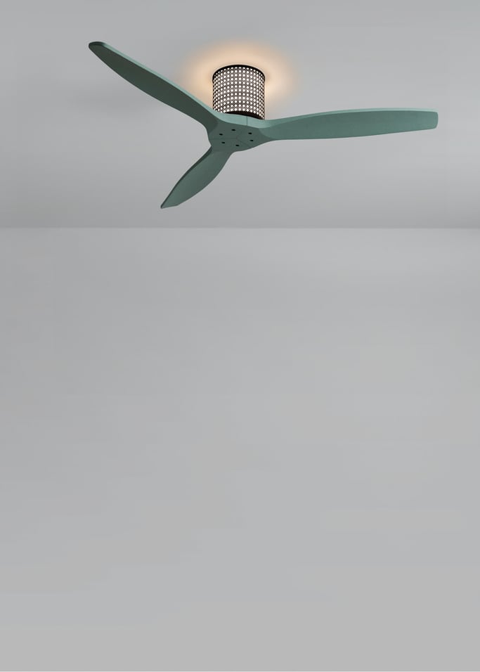 WIND CALM CUSTOM RATTAN - Ceiling fan 40W silent Ø132 cm with LED light in body and lamp, gallery image 2
