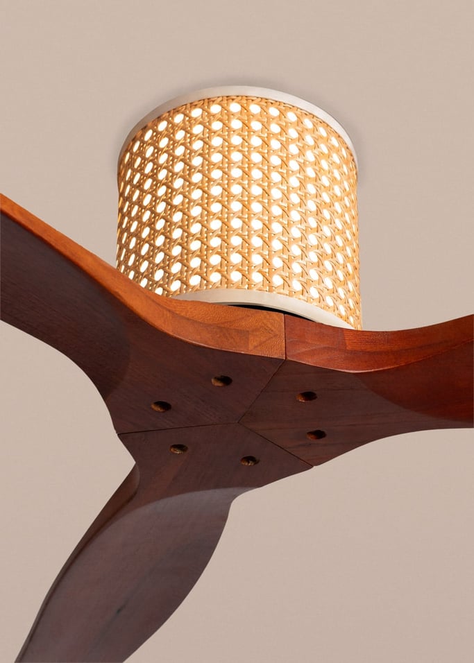 WIND CALM CUSTOM RATTAN - Ceiling fan 40W silent Ø132 cm with LED light in body and lamp, gallery image 5