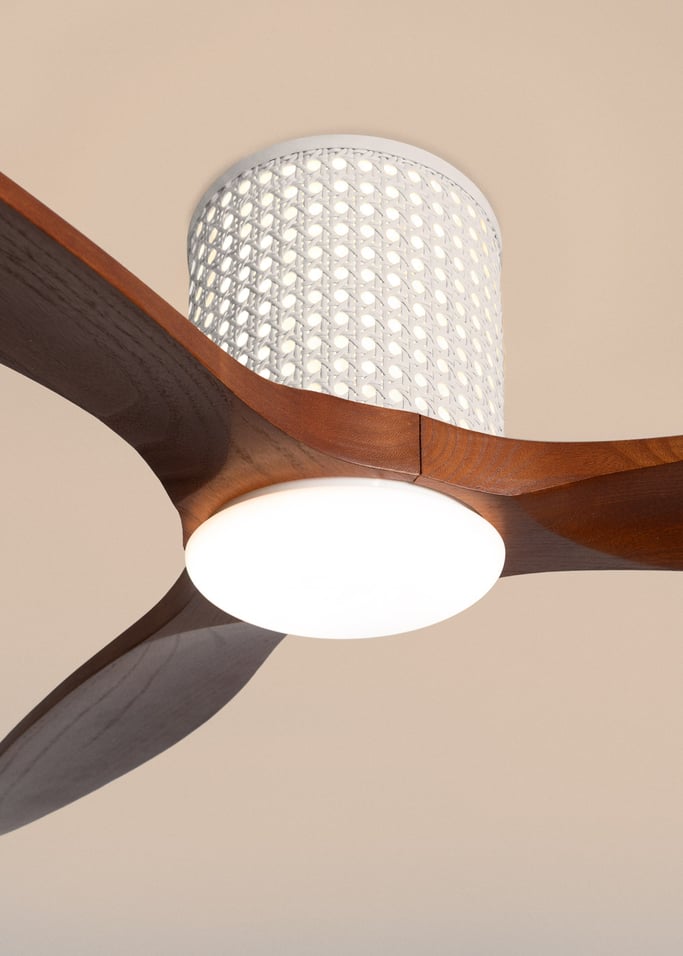 WIND CALM CUSTOM RATTAN - Ceiling fan 40W silent Ø132 cm with LED light in body and lamp, gallery image 4