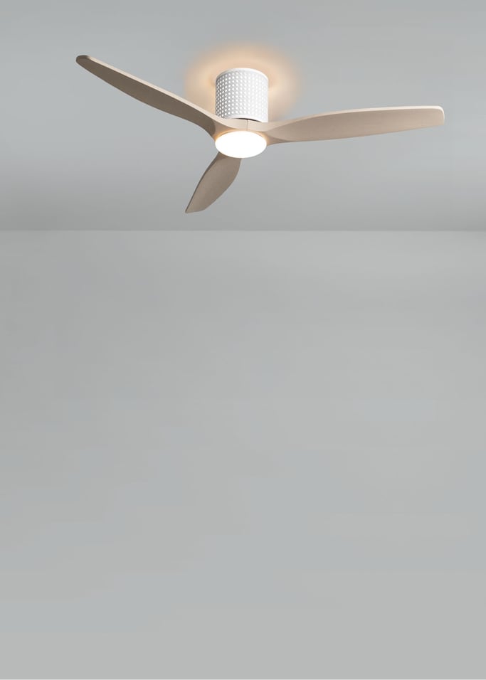 WIND CALM CUSTOM RATTAN - Ceiling fan 40W silent Ø132 cm with LED light in body and lamp, gallery image 3