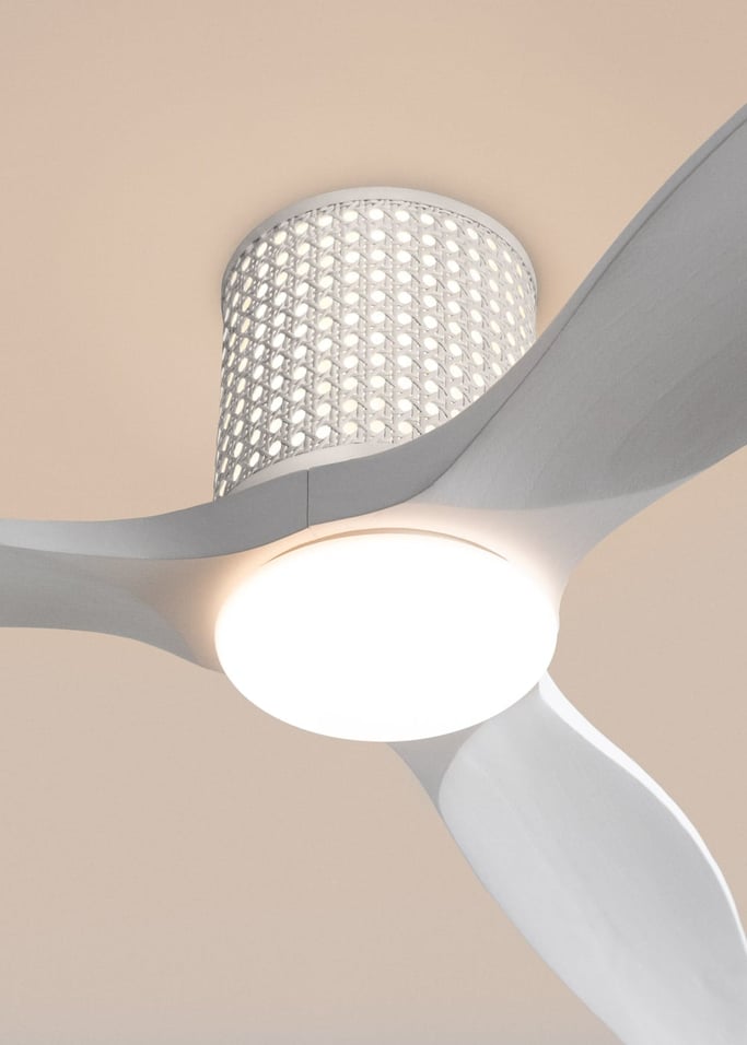 WIND CALM CUSTOM RATTAN - Ceiling fan 40W silent Ø132 cm with LED light in body and lamp, gallery image 5