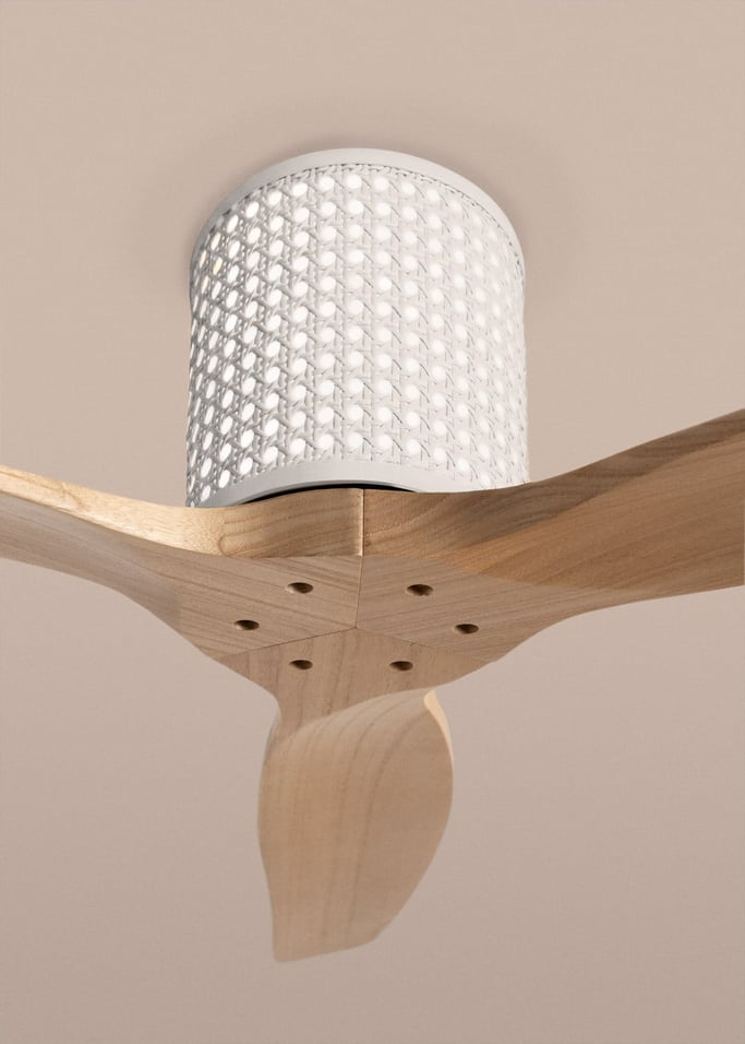 WIND CALM CUSTOM RATTAN - Ceiling fan 40W silent Ø132 cm with LED light in body and lamp, gallery image 4