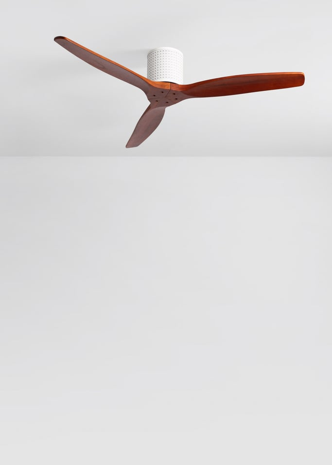 WIND CALM CUSTOM RATTAN - Ceiling fan 40W silent Ø132 cm with LED light in body and lamp, gallery image 3