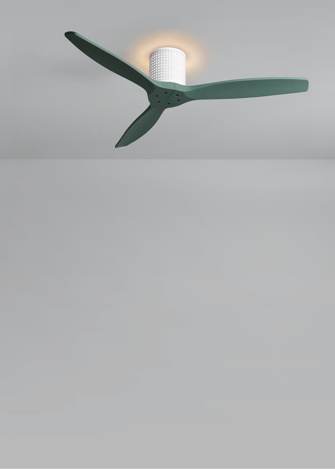 WIND CALM CUSTOM RATTAN - Ceiling fan 40W silent Ø132 cm with LED light in body and lamp, gallery image 2