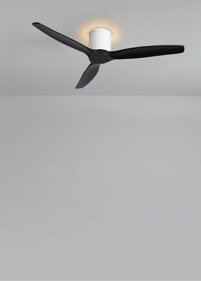 WIND CALM CUSTOM RATTAN - Ceiling fan 40W silent Ø132 cm with LED light in body and lamp, gallery image 2