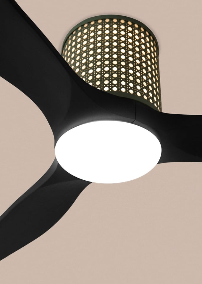 WIND CALM CUSTOM RATTAN - Ceiling fan 40W silent Ø132 cm with LED light in body and lamp, gallery image 3