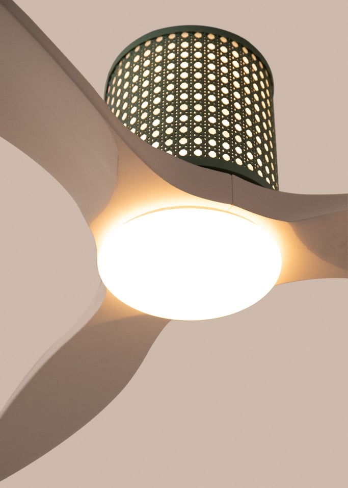 WIND CALM CUSTOM RATTAN - Ceiling fan 40W silent Ø132 cm with LED light in body and lamp, gallery image 3