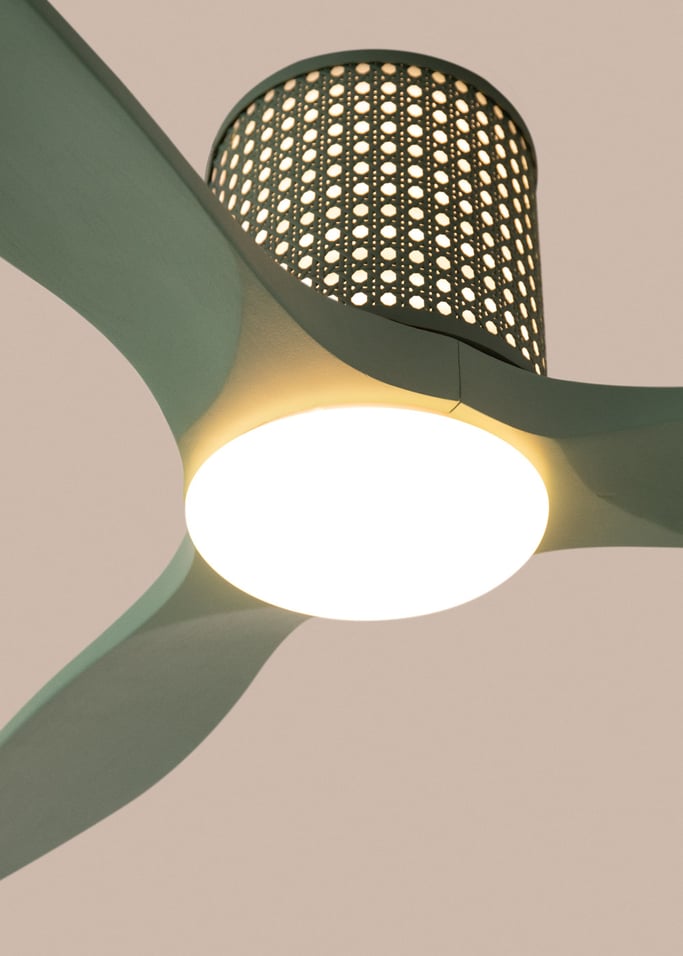 WIND CALM CUSTOM RATTAN - Ceiling fan 40W silent Ø132 cm with LED light in body and lamp, gallery image 3