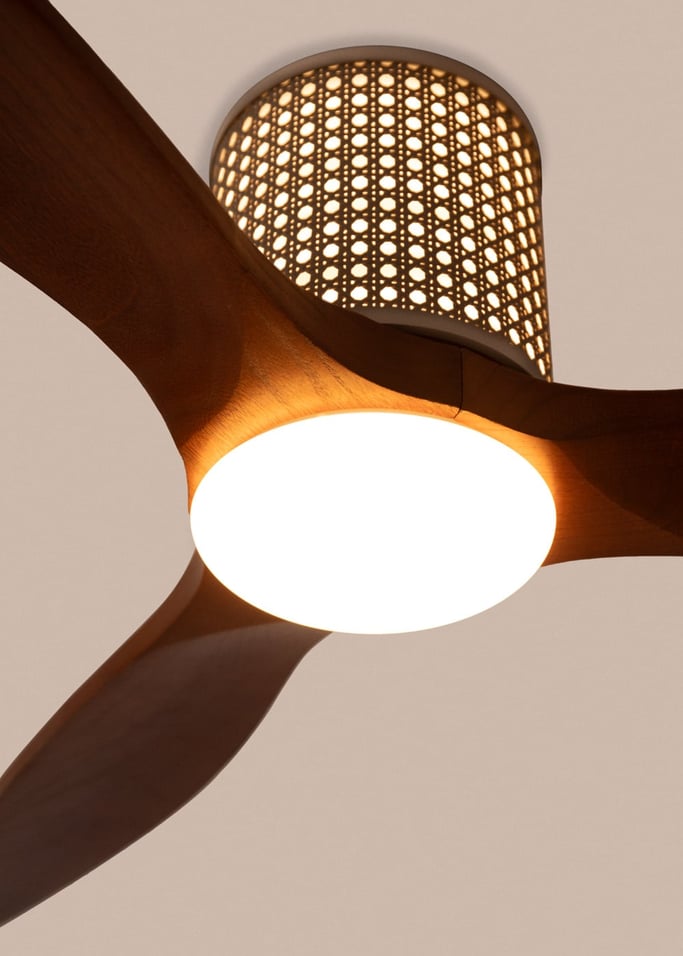 WIND CALM CUSTOM RATTAN - Ceiling fan 40W silent Ø132 cm with LED light in body and lamp, gallery image 3