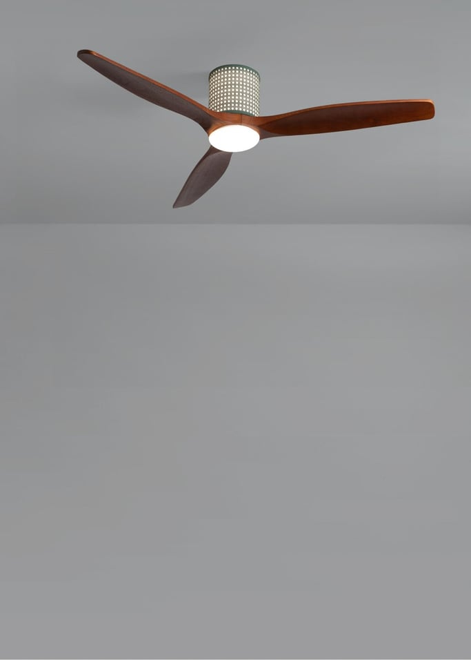 WIND CALM CUSTOM RATTAN - Ceiling fan 40W silent Ø132 cm with LED light in body and lamp, gallery image 4